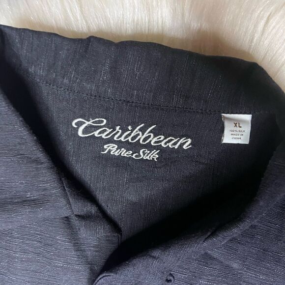 Caribbean Pure Silk black casual button down sz XL - Picture 2 of 5